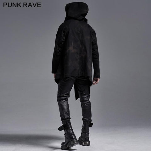 Dark printed medium-length coat