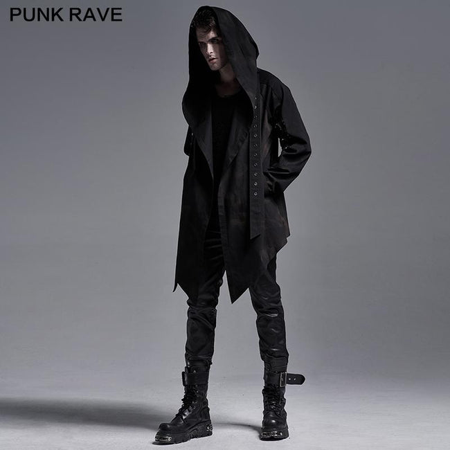 Dark printed medium-length coat