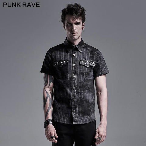 Punk abstract striped printed short sleeve shirt