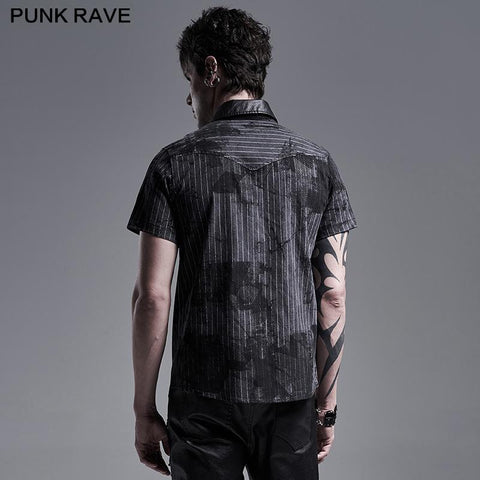 Punk abstract striped printed short sleeve shirt