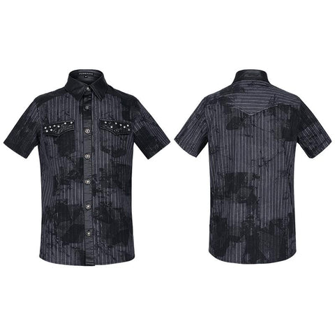Punk abstract striped printed short sleeve shirt