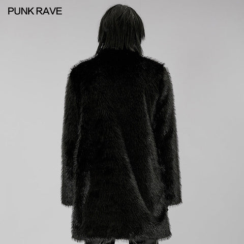 Punk faux wool medium length coat