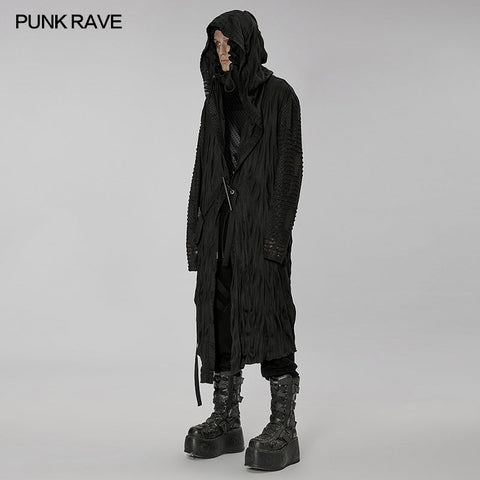 Dark pleated knitted long coat