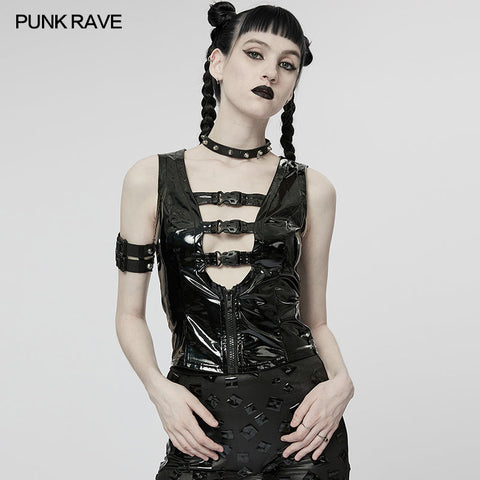 Punk sexy patent leather vest