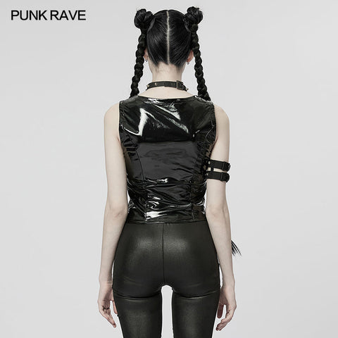 Punk sexy patent leather vest