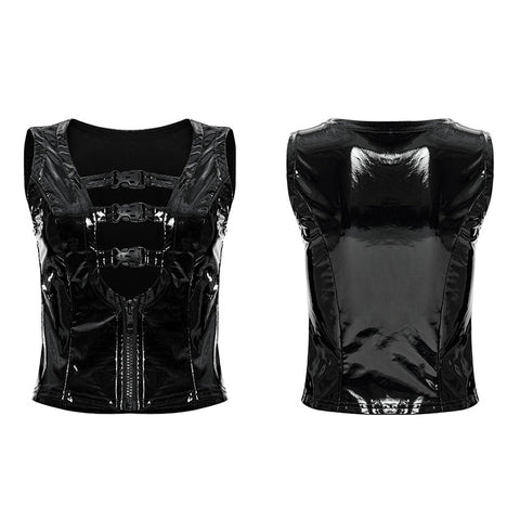 Punk sexy patent leather vest