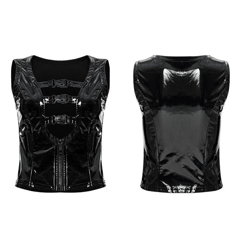 Punk sexy patent leather vest
